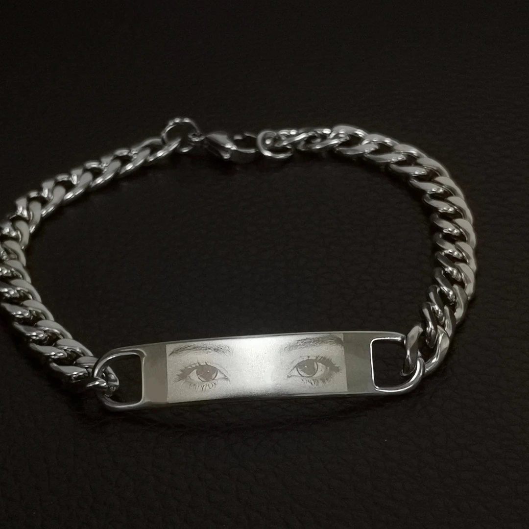 钛钢手链 情侣款时尚简约刻眼睛图片手链男欧美新款小众饰品刻字