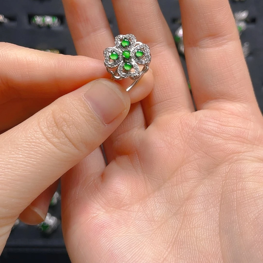 翡翠戒指银S925镶嵌戒指