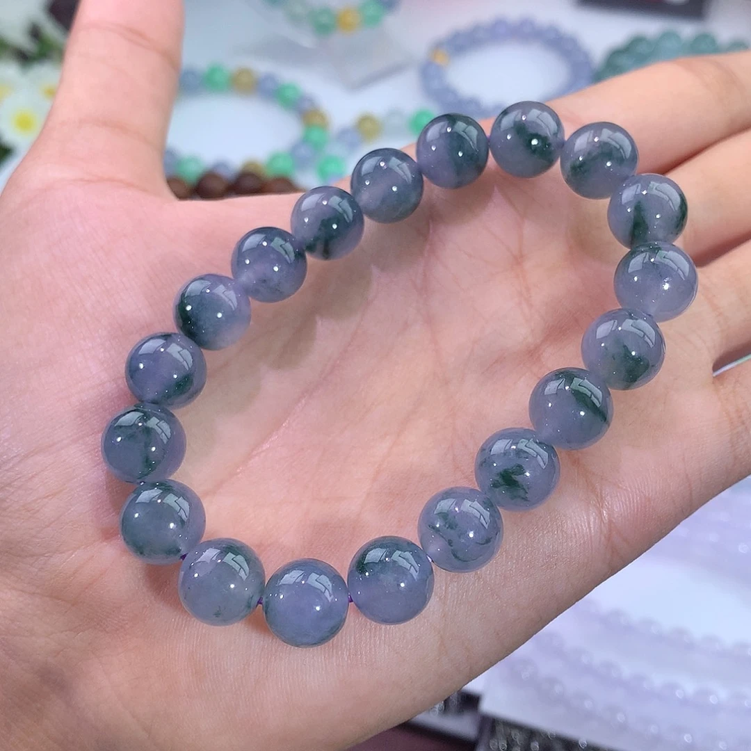 翡翠未镶嵌手链冰种蓝紫飘花手串