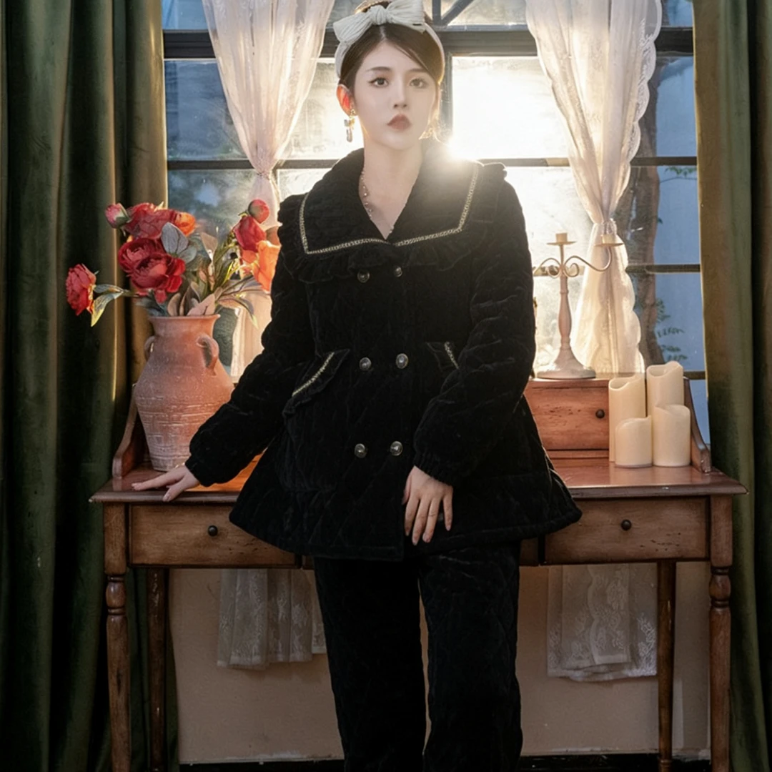 冬季三层夹棉睡衣可外穿雪尼尔灯芯绒加厚绒睡衣女套装加绒2025女