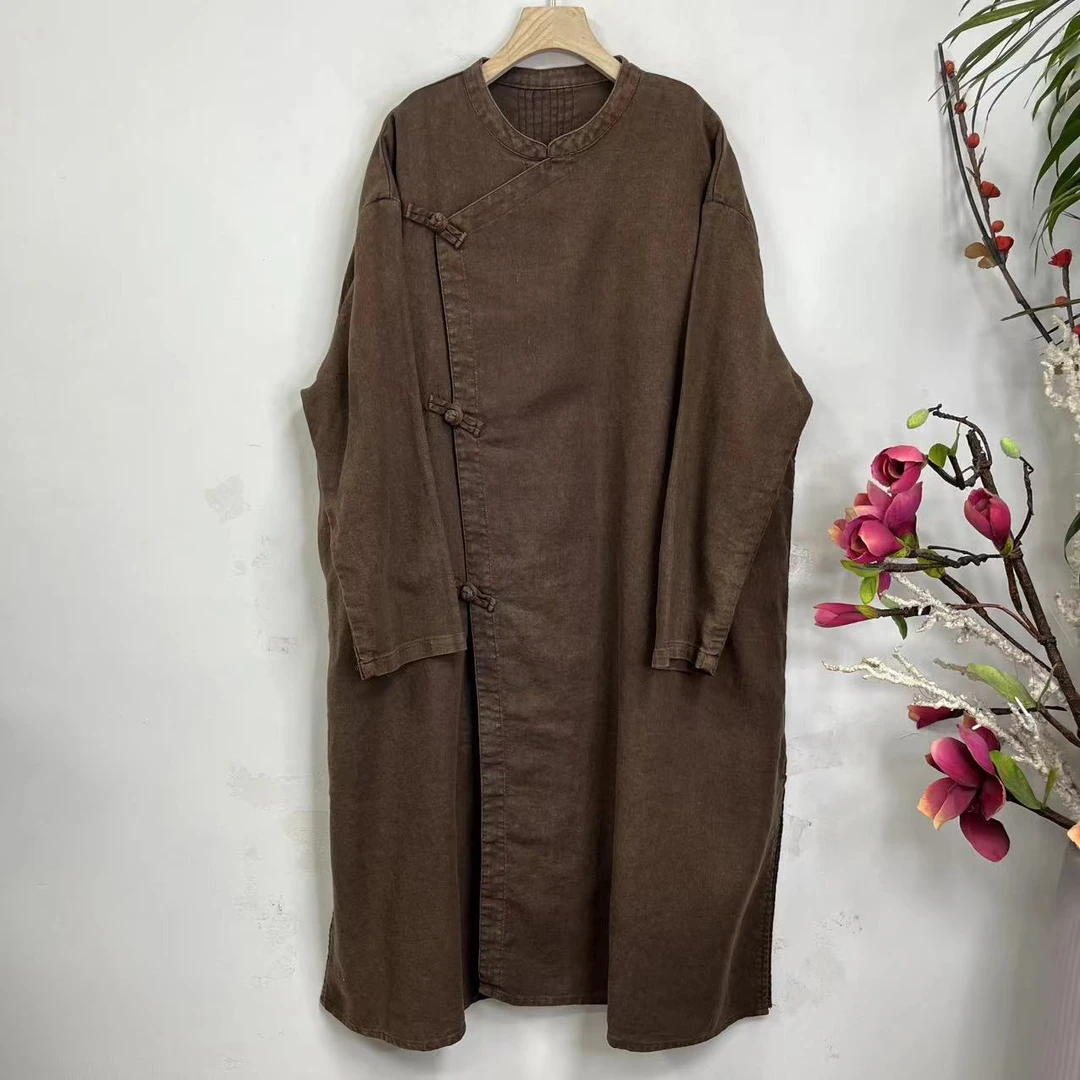 花璟原创复古炒色设计款立领斜襟盘扣袍裙（衣长110胸围140）