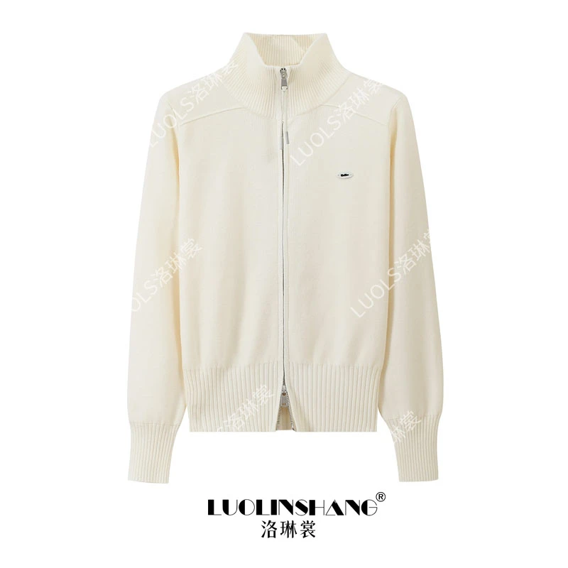 时尚简约立领法式设计感针织衫外套内搭2025新款洋气双拉链上衣女