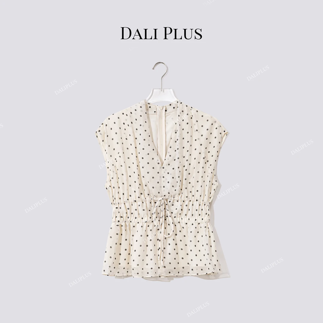 DALI PLUS“桑蚕丝波点系列”收腰系飞袖衬衫-D5CH4571