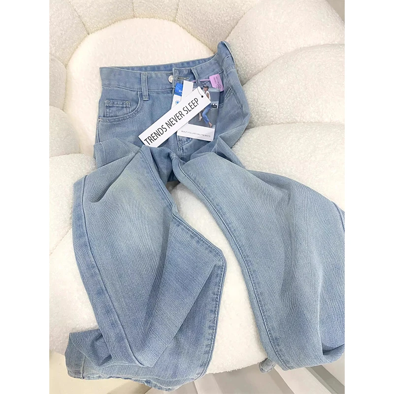 浅色天丝阔腿牛仔裤女2025夏季薄款高腰直筒显瘦宽松垂感冰丝裤子