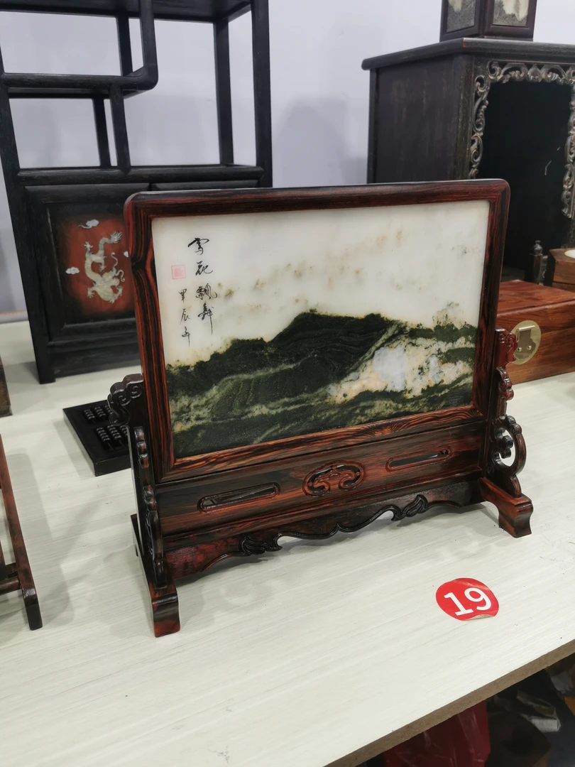 云石插屏地镜屏风雪花飘舞
