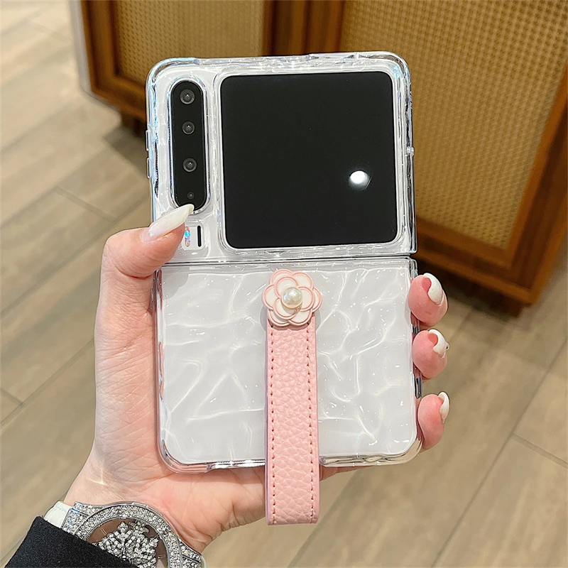 适用华为purax手机壳玫瑰花手带三星小米OPPO荣耀折叠女款保护套