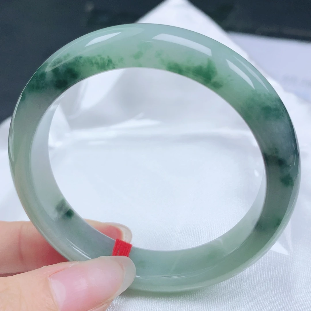 翡翠未镶嵌手镯翡翠53.8飘花半山水正圈