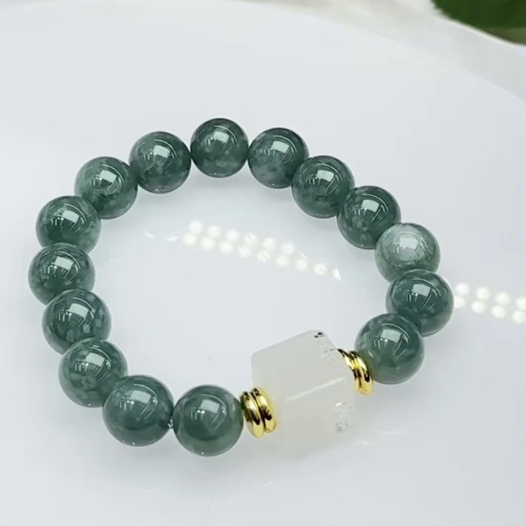 天然翡翠珠搭配白幽灵小方糖水晶翡翠水晶手串轻奢手链古风精美