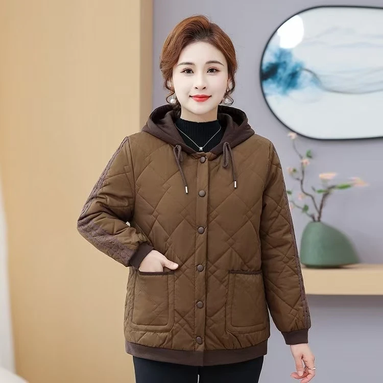 2024冬季连帽时尚减龄加绒加厚棉衣气质百搭妈妈装外套洋气休闲