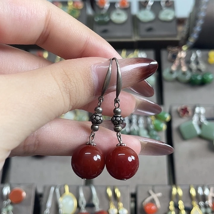 玛瑙/玉髓银S925镶嵌耳饰12左右