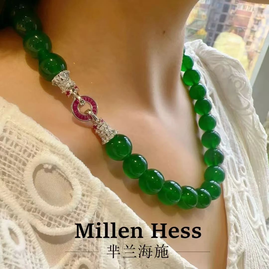 翠江南玛瑙玉髓项链中国风珠宝首饰饰品高级感古风奢华绿色颈链