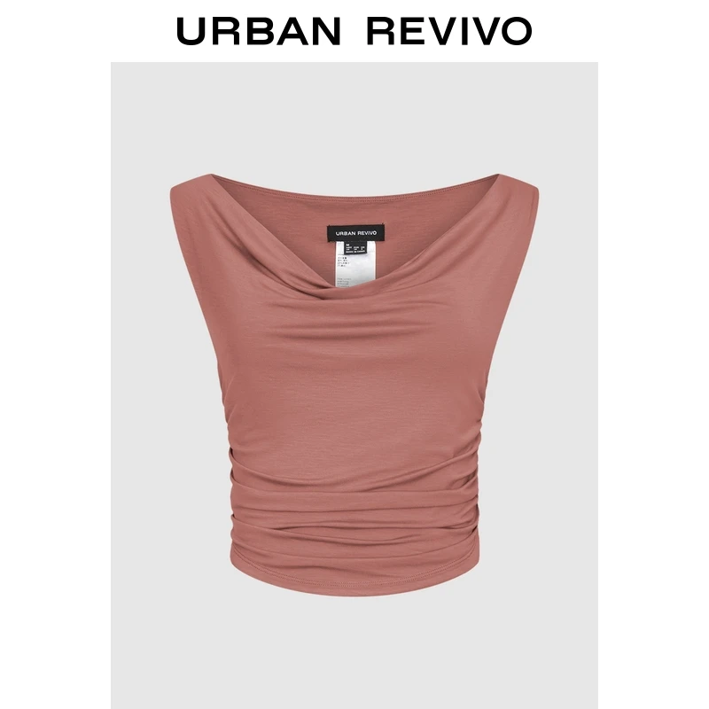 UR2025夏季新款女气质荡领褶皱超短款修身无袖背心UIS450033