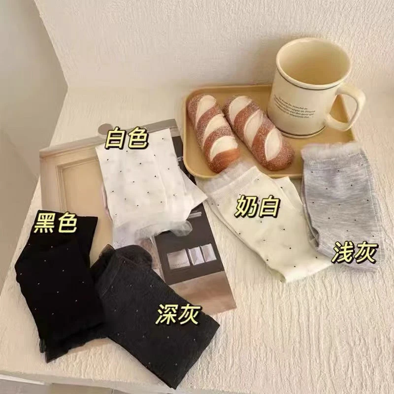 春夏季波点女公主风薄款中筒袜轻职风极简风堆堆袜学院风学生长袜