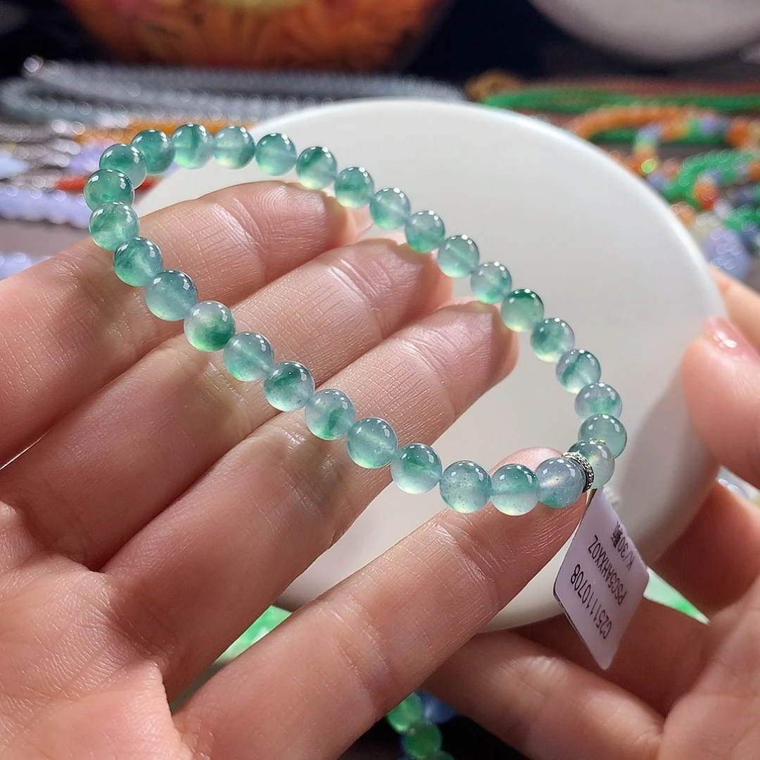 翡翠未镶嵌手链玻璃冰飘孔雀蓝卡5.9