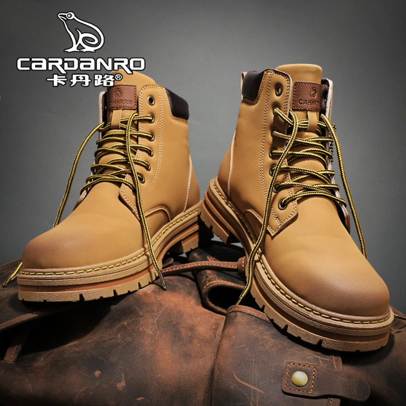 意大利卡丹路马丁靴男英伦风复古真皮厚底工装靴男士踢不烂大黄靴