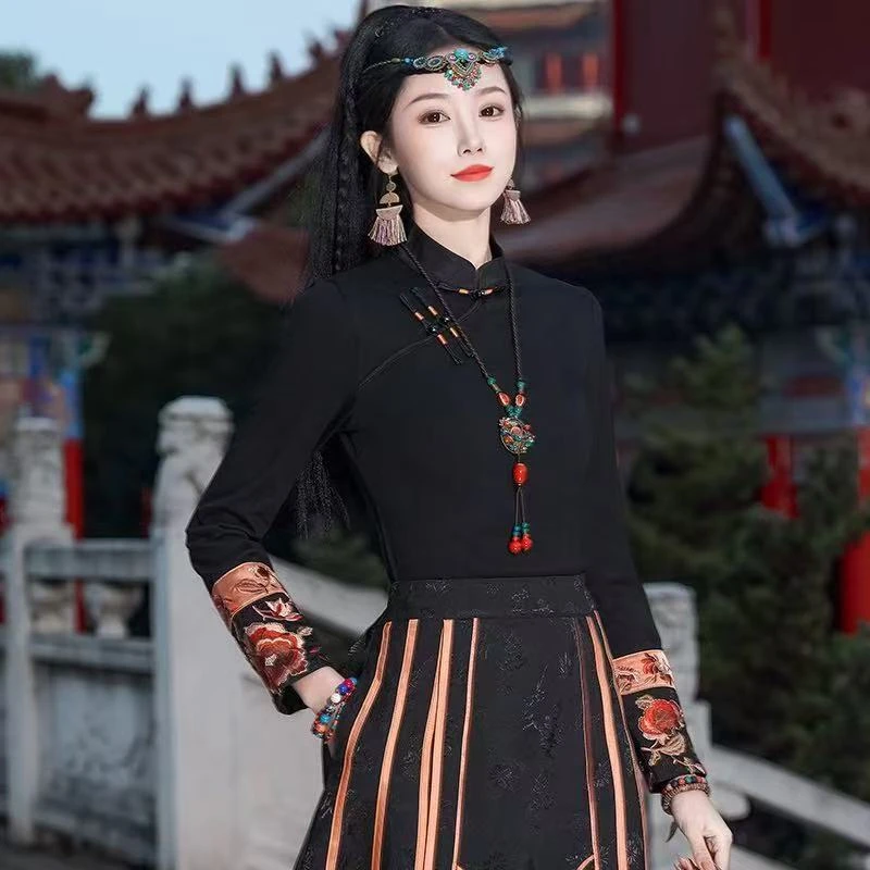 新中式国风斜襟盘扣立领打底衫