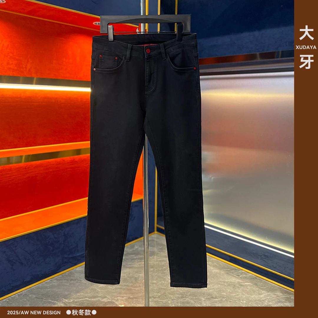 【大牙】525#黑灰色牛仔裤男2025秋冬男时尚弹力修身小直筒