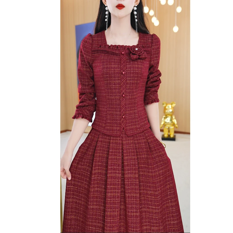 5号上衣+半身裙方领设计感收腰显瘦气质套装裙子M-5XL