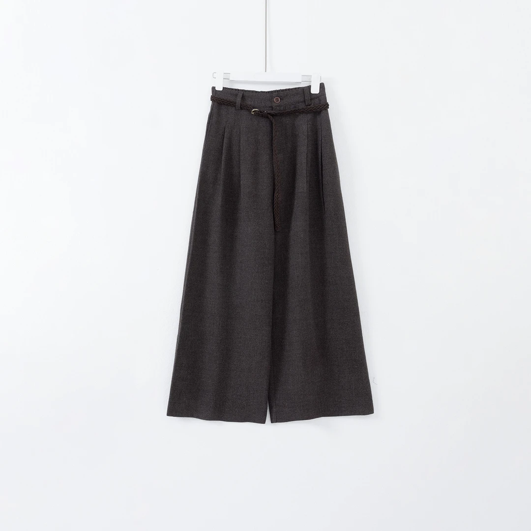 几里与麻 气质压褶配腰带宽松休闲裤 裤长104 2091349