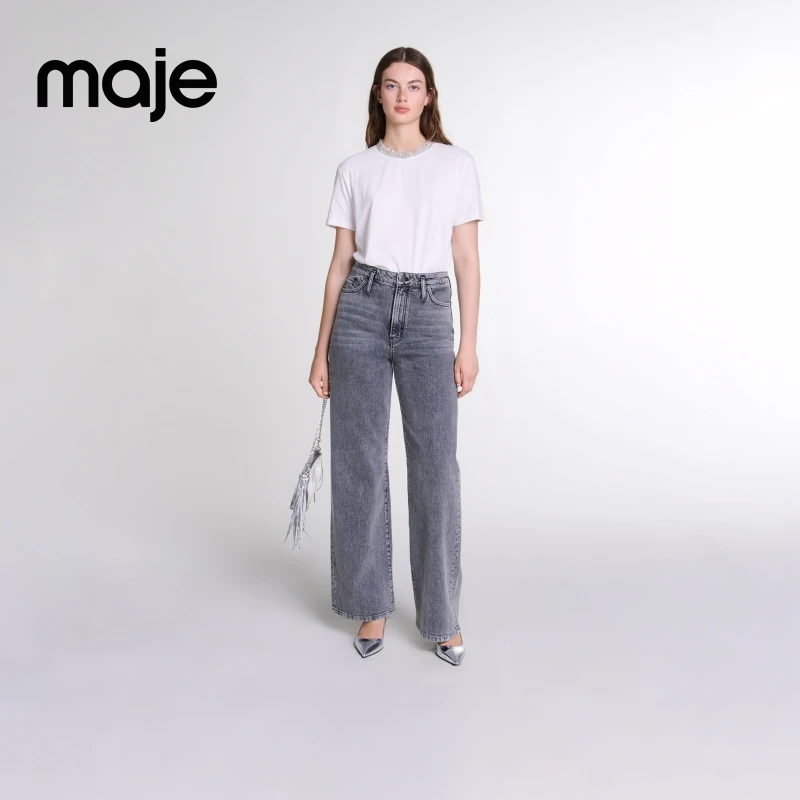 【下架】Maje新款女装时尚休闲饰钻棉质短袖T恤上衣MFPTS00874