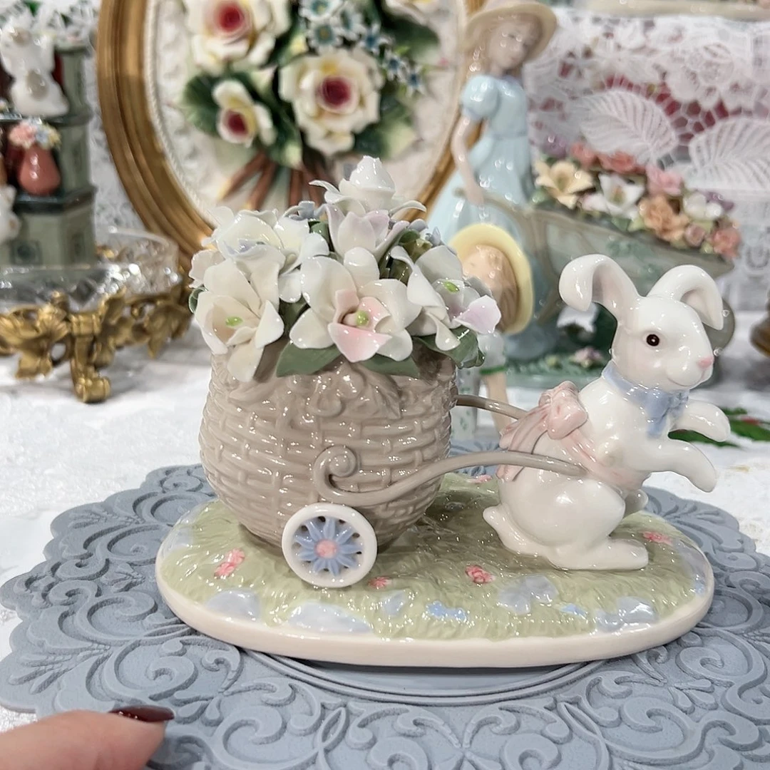 陶瓷0161福利小兔子花车摆件