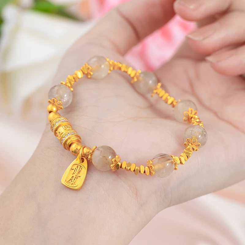 铜合金锆石手链 轻奢风六字真言桶珠手串个性创意平安健康手链