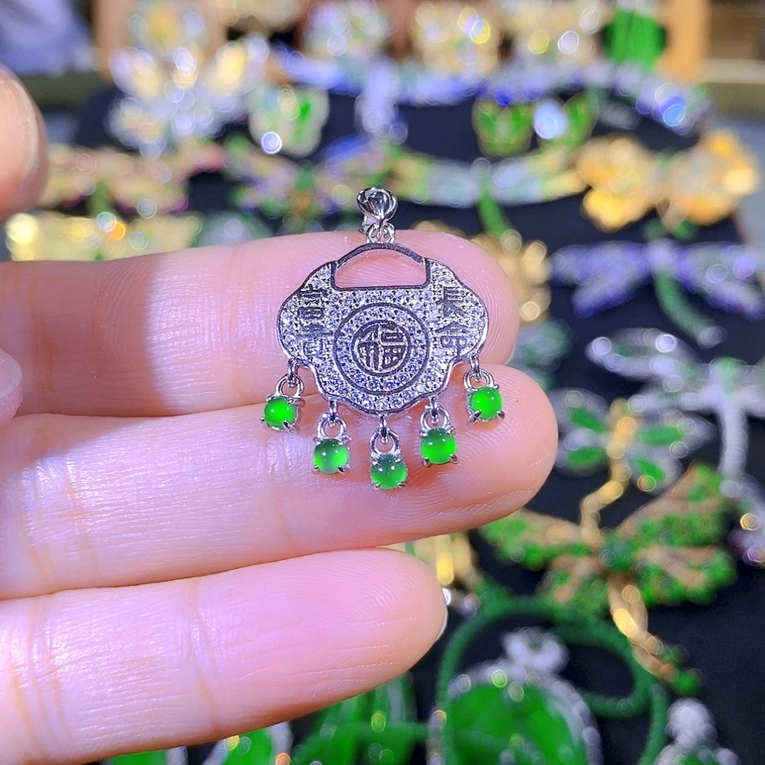 吊坠(不含链)银S925镶嵌翡翠