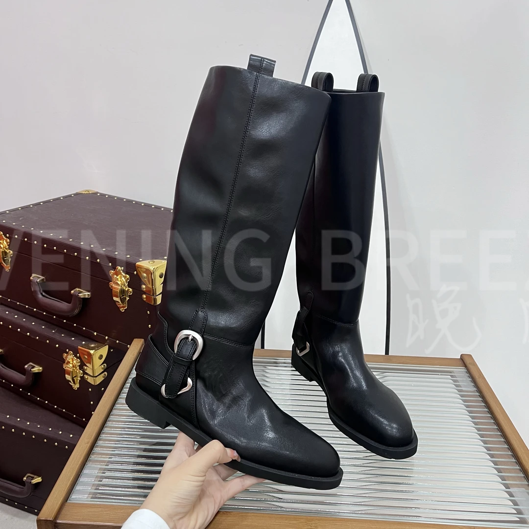 【梦悦】优雅气质真皮长筒靴时尚英伦风弹力软底24XZ440LX