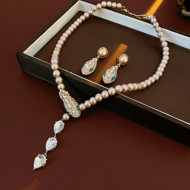 铜合金项链 高版本-蛇形套装项链银针耳环气质轻奢高级感复古女