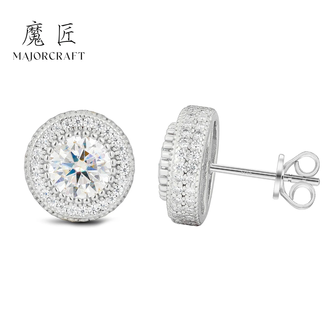 魔匠 925银莫桑石耳饰 全镶莫桑钻1克拉轻奢豪华耳钉银托饰品