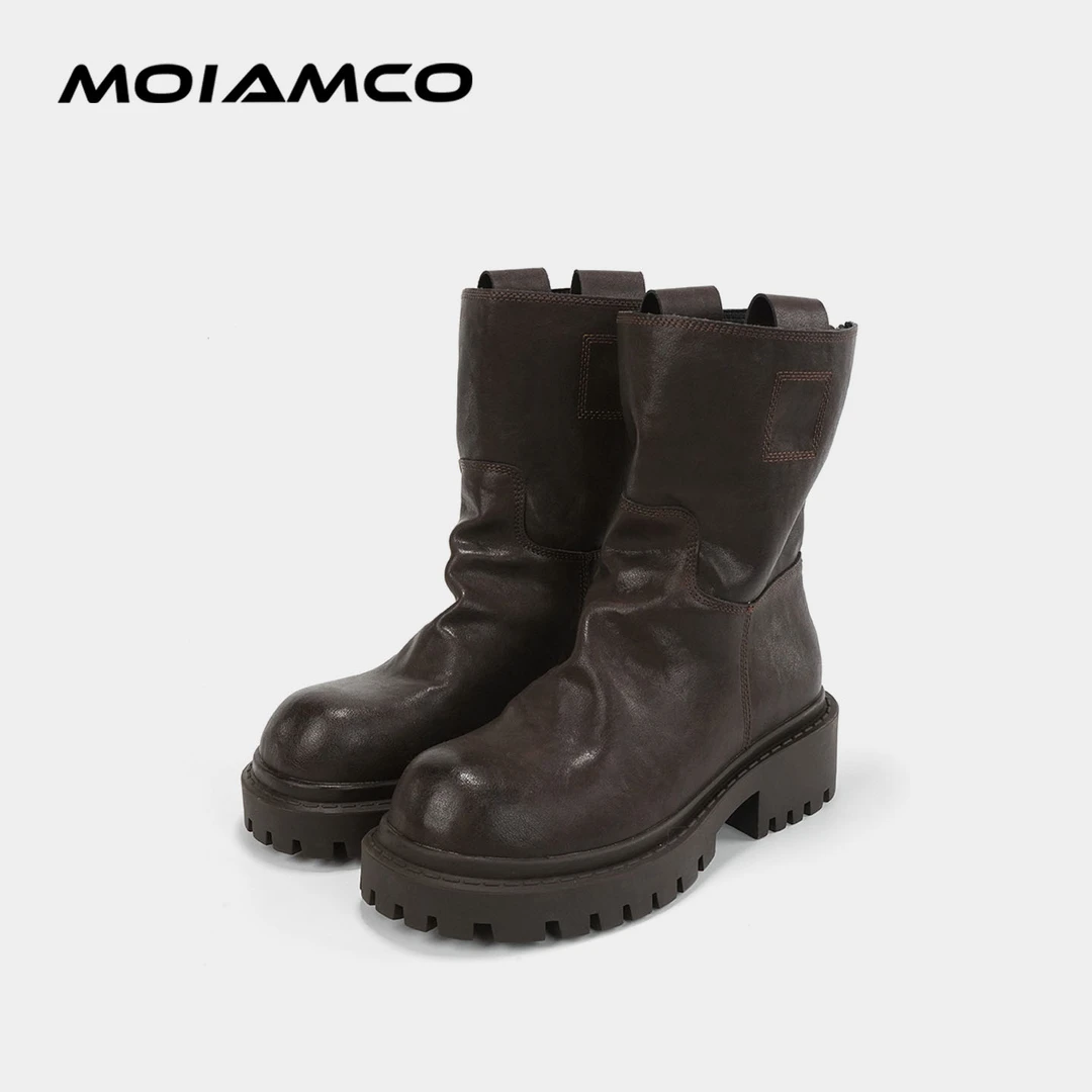 Molamco女套筒防滑圆头防水台秋冬马丁靴皮靴筒靴女鞋8708-109