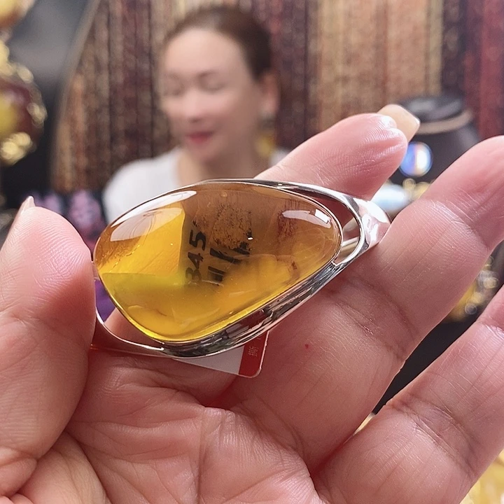 银S925镶嵌琥珀手镯手镯