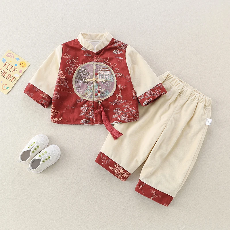 婴儿衣服2025春装中国风汉服周岁礼服套装宝宝可爱外出服分体套装