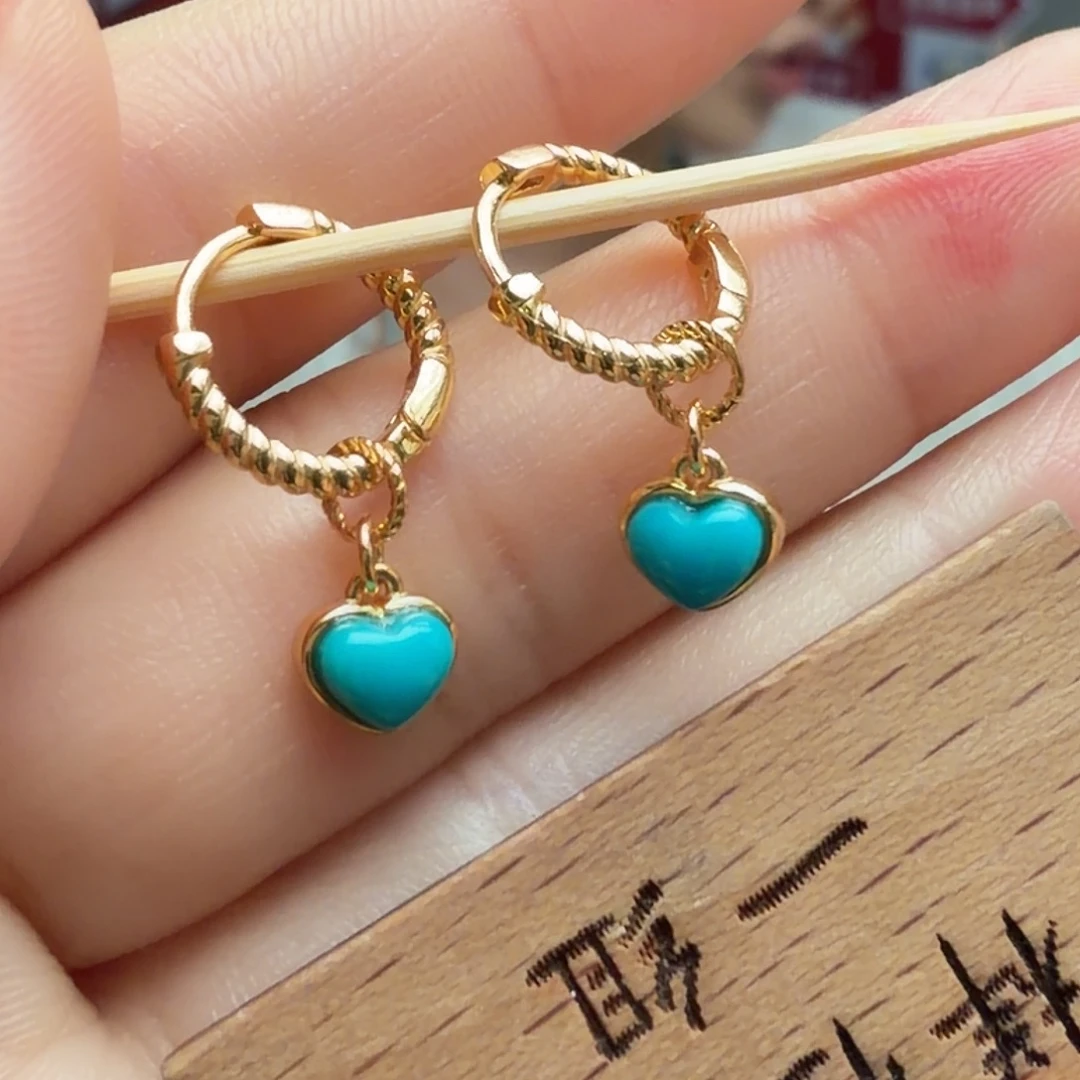 绿松石银S925镶嵌耳饰