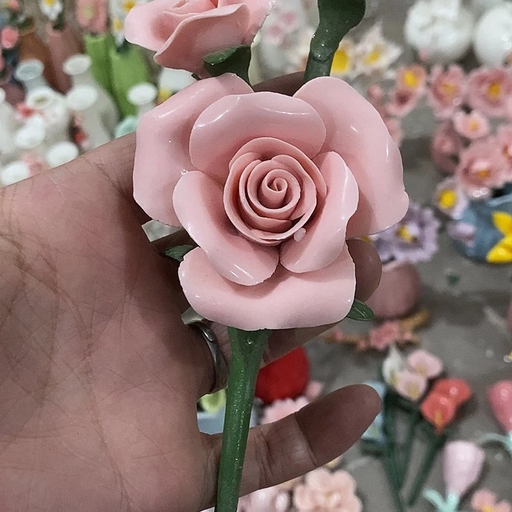 瓷片纯手工陶瓷花摆件瑕