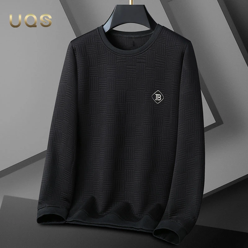 秋季大码圆领套头男士卫衣宽松舒适长袖上衣简约纹理时尚休闲百搭