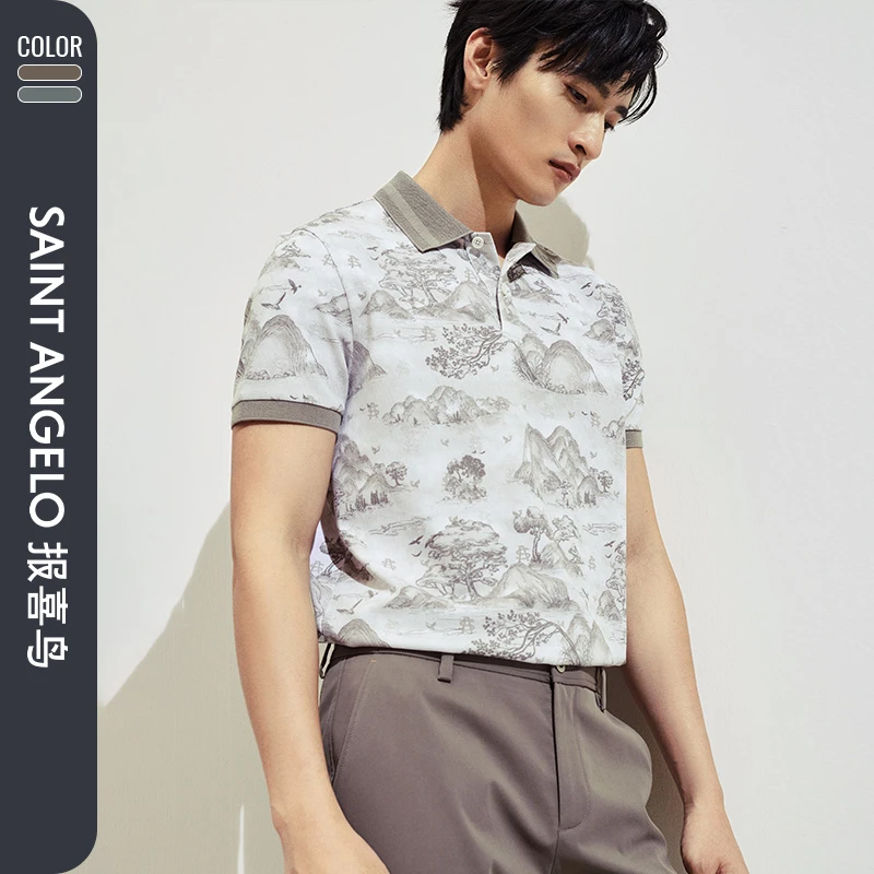 【山水纹理】报喜鸟25夏季新款时尚休闲polo衫男款翻领男士t恤短袖