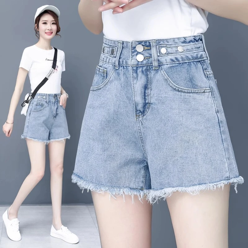 毛边牛仔短裤女夏季薄款2025新款高腰显瘦宽松小个子阔腿a字热裤