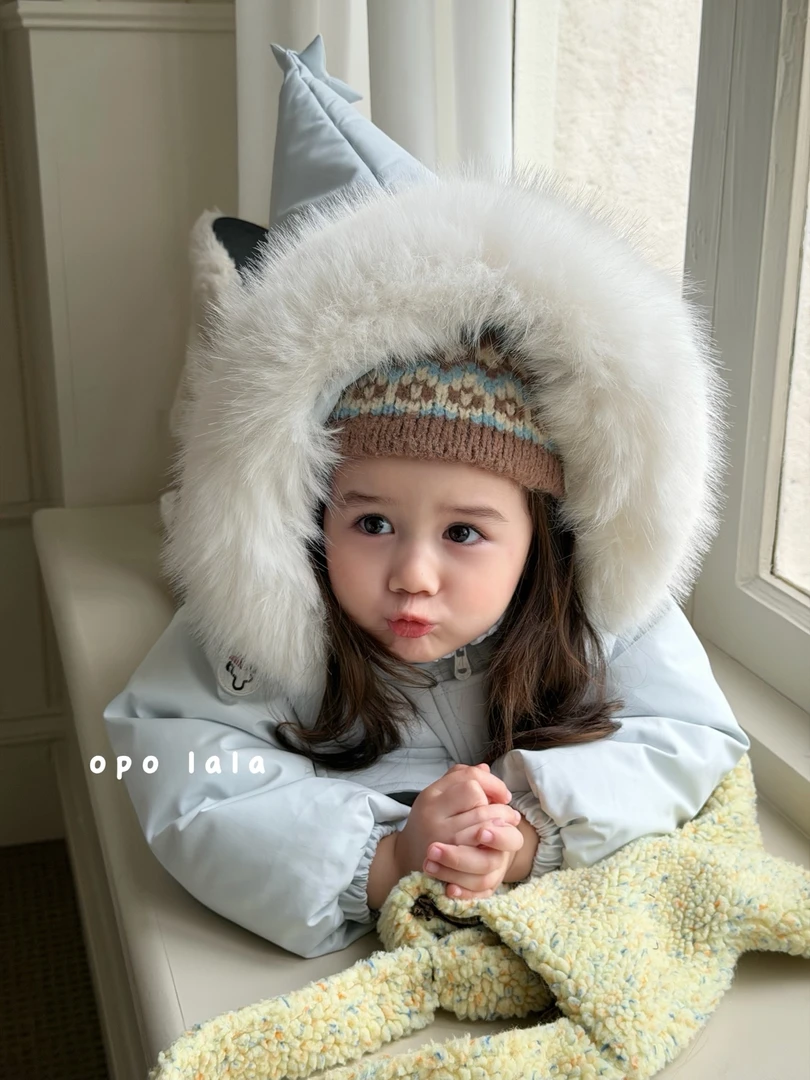 【opolala 正版现货】 女童  小星星连帽蓝色羽绒服