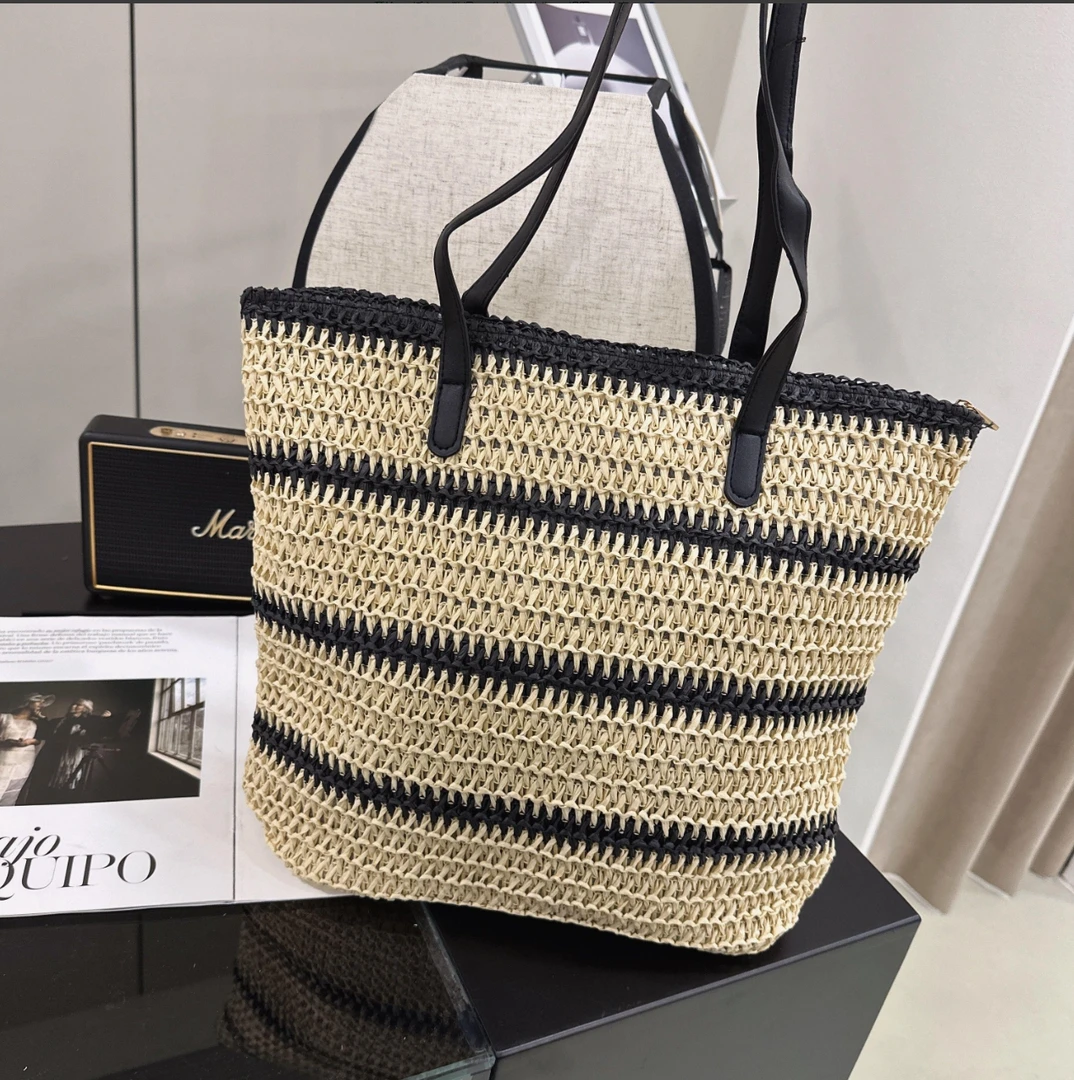 【ZMMY严选私服】新款手工编织包单包时尚条纹大容量草编包5070715