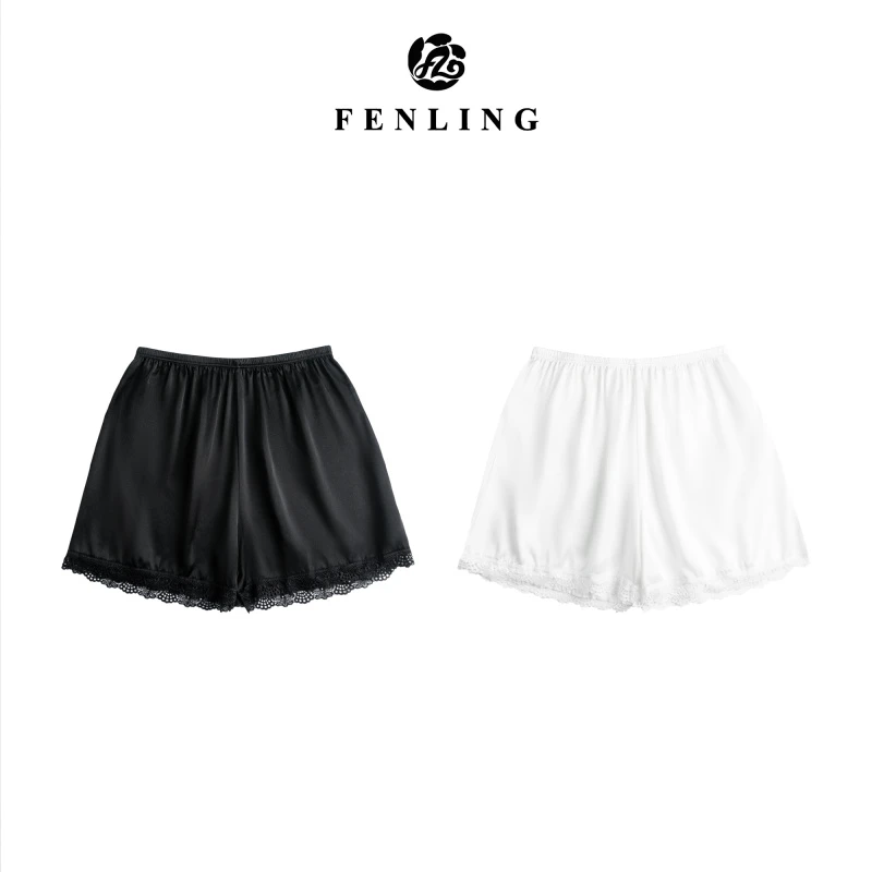 芬领-2025高腰桑蚕丝真丝打底安全裤蕾丝边宽松不走光不卷边舒适N