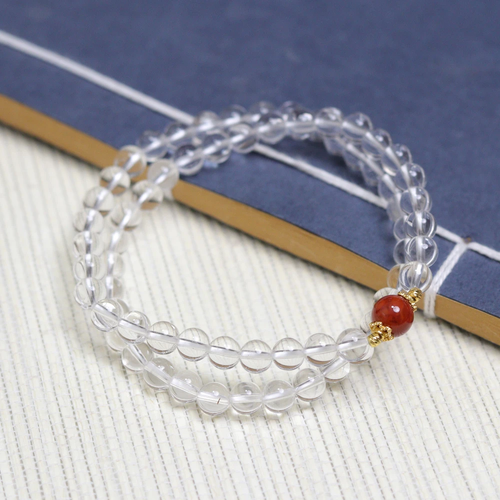 白水晶手串·5.5mm双圈配南红DIY款·多样性发一·SSJ2701