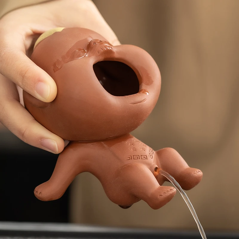 创意紫砂撒尿童子趣味茶玩茶壶泡茶喷水尿童精品可养茶桌茶盘摆件