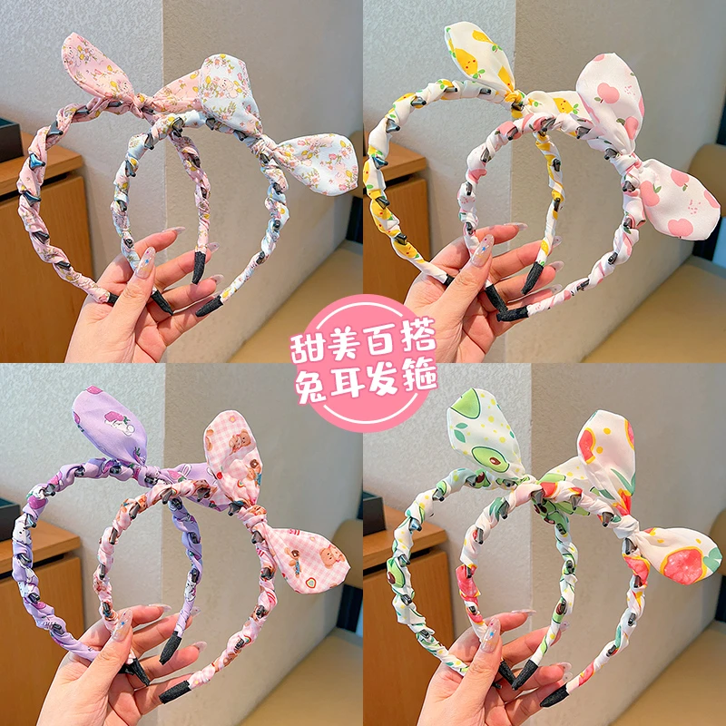 儿童可爱卡通带齿发箍2025新款女孩蝴蝶结彩色头箍不勒头洗脸发捆