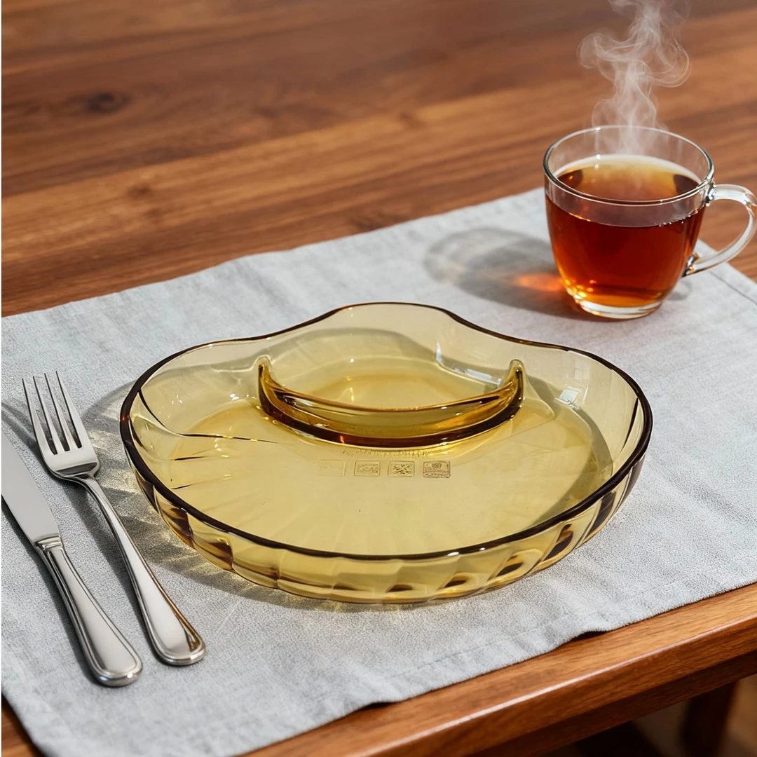 贝壳新款饺子盘琥珀原色高硼硅玻璃餐盘耐高温微波炉烤箱
