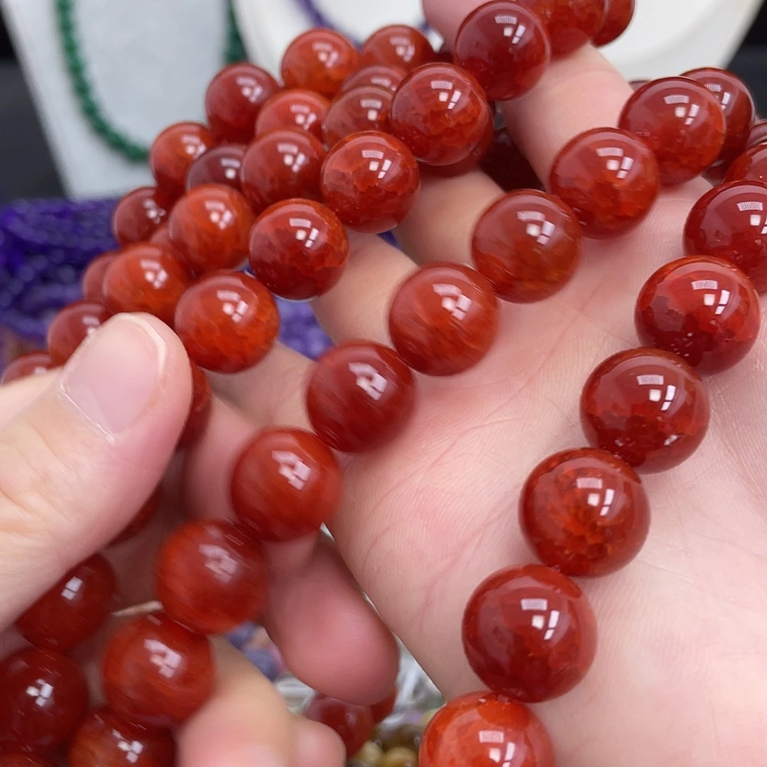 玛瑙/玉髓未镶嵌珠宝半成品红龙纹玛瑙14m