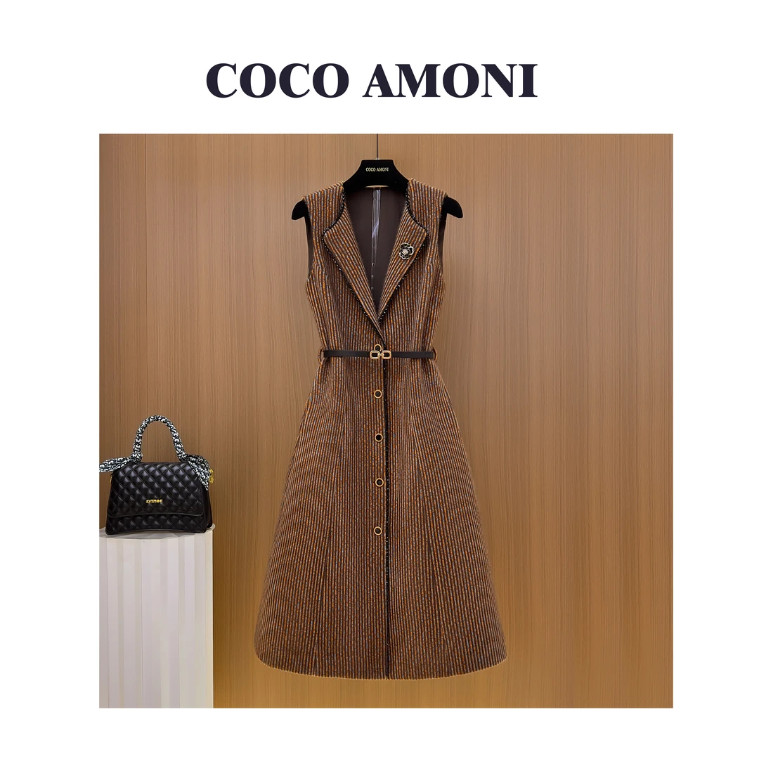 [桔祥如意]秋冬季设计师爆款女装拼接收腰显瘦气质连衣裙WXH1187