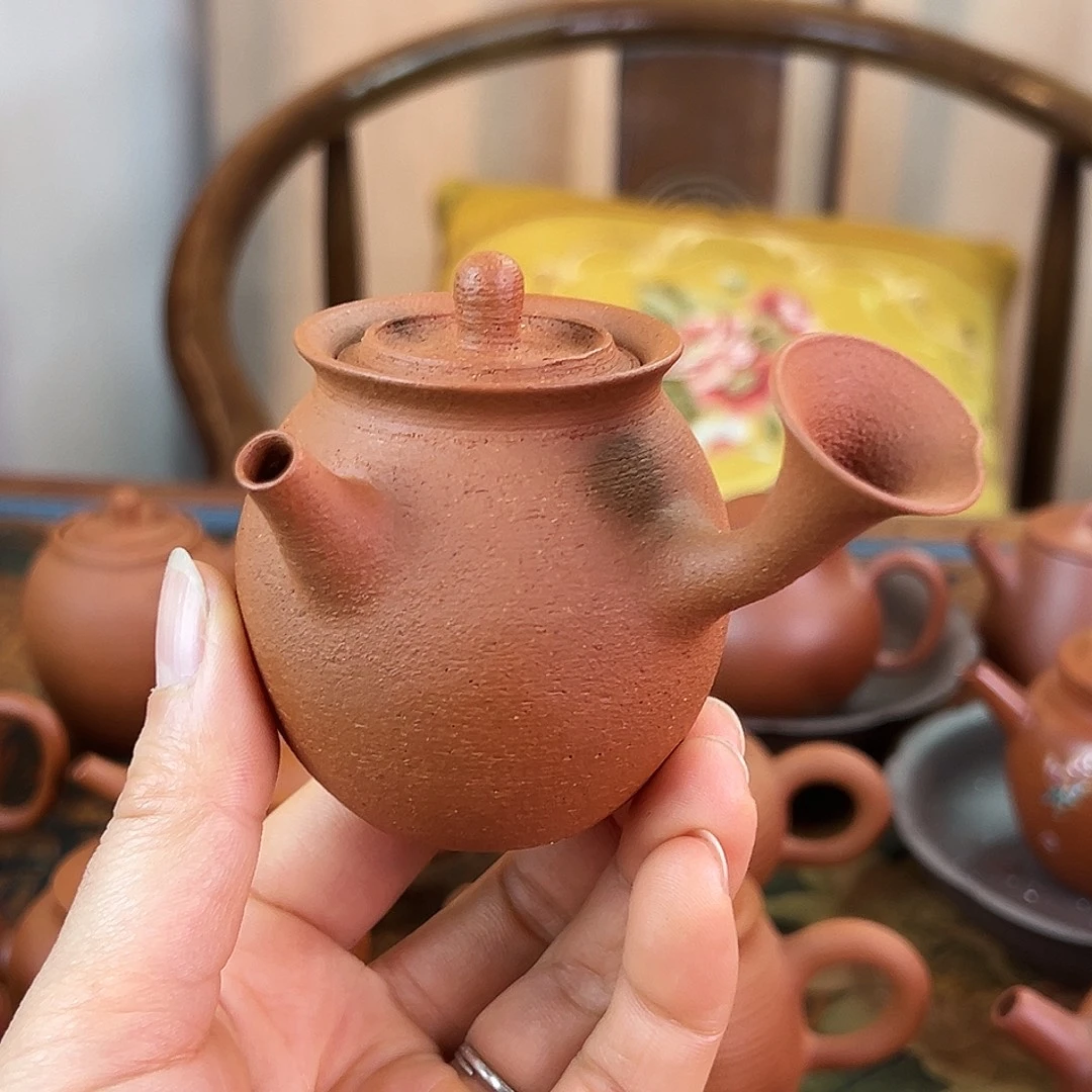 紫砂茶壶精品原矿 侧把壶 鱼籽朱泥 全手工艺 125cc