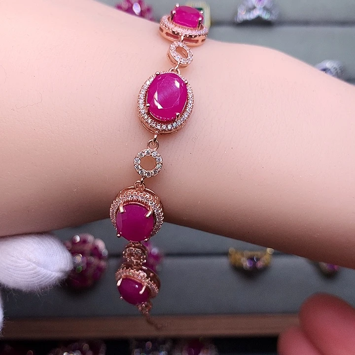 银S925镶嵌红宝石手链