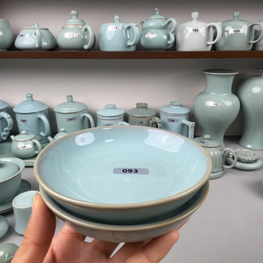 摆件陶汝瓷汝窑盘支钉烧天青釉开播福利